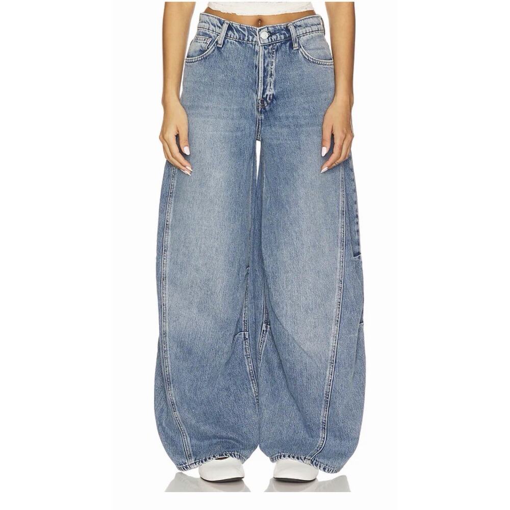 Free People Light Blue Wide Leg Flared Jeans